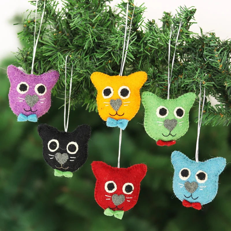 Dapper Cats Wool Felt Christmas Ornament (Set of 6)