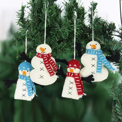 Friendly Snowman Greetings Wool Felt Christmas Ornament (Set of 4)