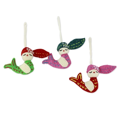 Holiday Mermaids Wool Felt Christmas Ornament (Set of 3)