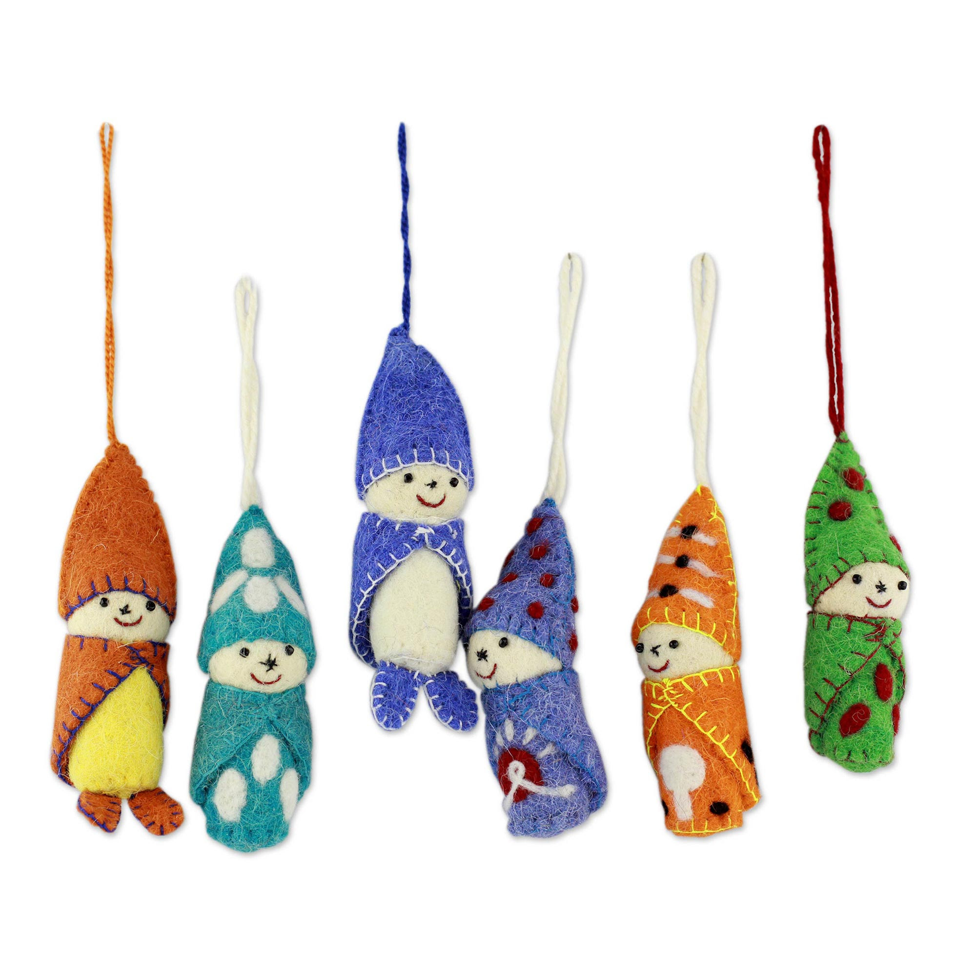 Snowbabies in Snowsuits Wool Felt Christmas Ornament (Set of 6) technical drawing
