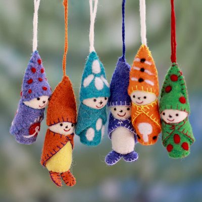 Snowbabies in Snowsuits Wool Felt Christmas Ornament (Set of 6)