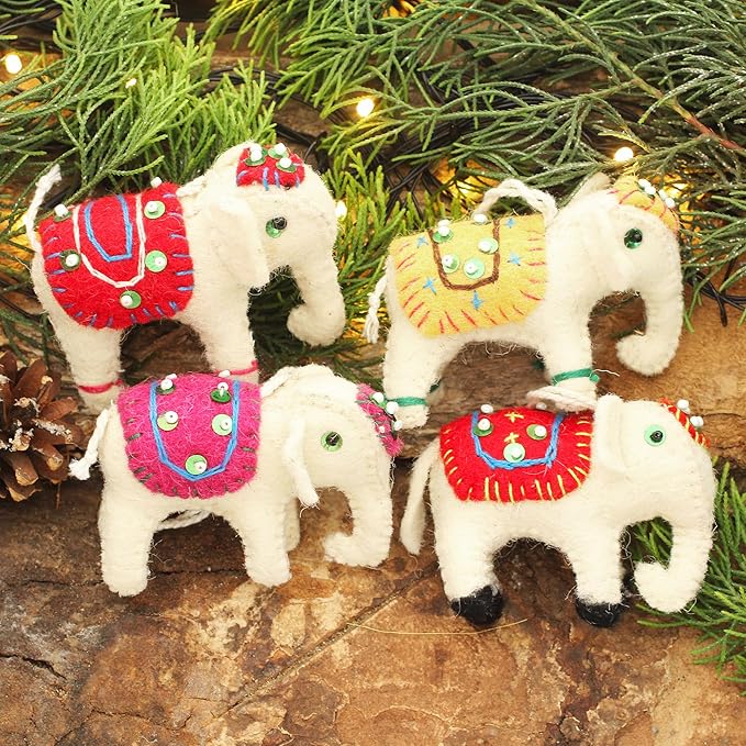 White Elephants Wool Felt Christmas Ornament (Set of 4)