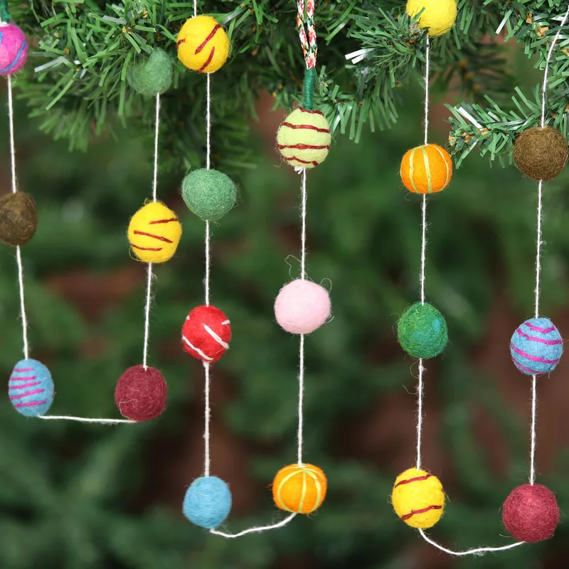 Gumdrop Pompoms Embroidered Wool Felt Christmas Garland