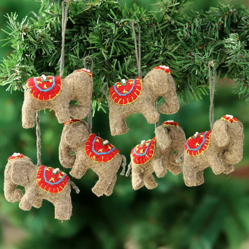 Cute Elephants Wool Felt Christmas Ornament (Set of 6)