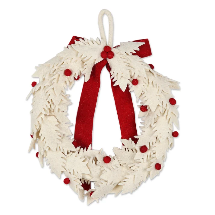 Christmas Essence in Ivory Wool Felt Christmas Wreath