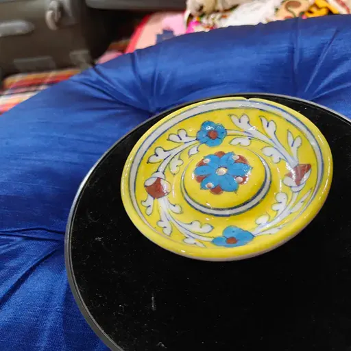 Blue Pottery hand painted Yellow Plate handcrafted product