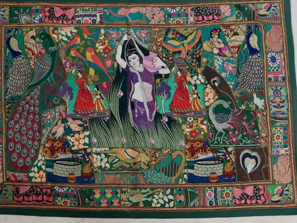 Handcrafted Wall hanging in traditional Rajasthani maximalist Applique and bead work handcrafted product