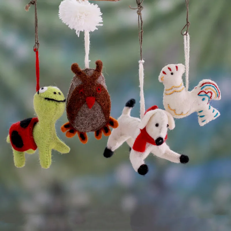 Cheerful Creatures Animals Wool Felt Christmas Ornament (Set of 4) technical drawing