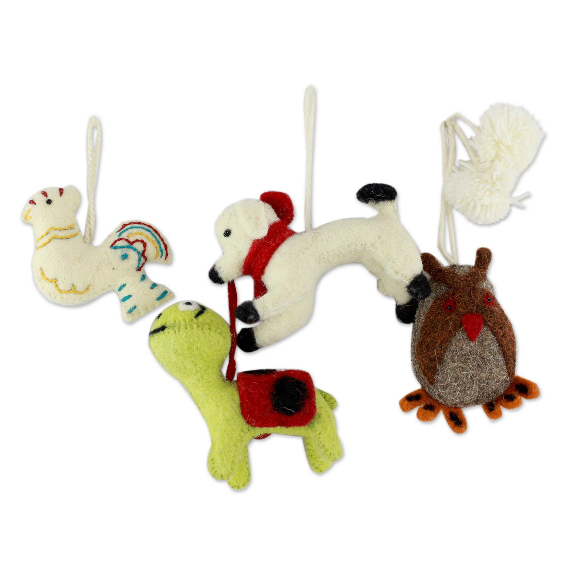 Cheerful Creatures Animals Wool Felt Christmas Ornament (Set of 4)