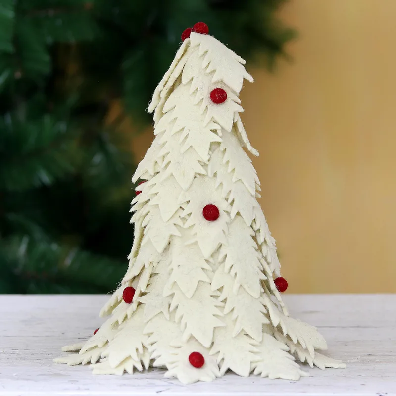 Holiday Beauty in Ivory Wool Felt Christmas Tree