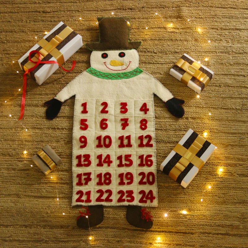 Happy Snowman Wool Felt Christmas Advent Calendar technical drawing