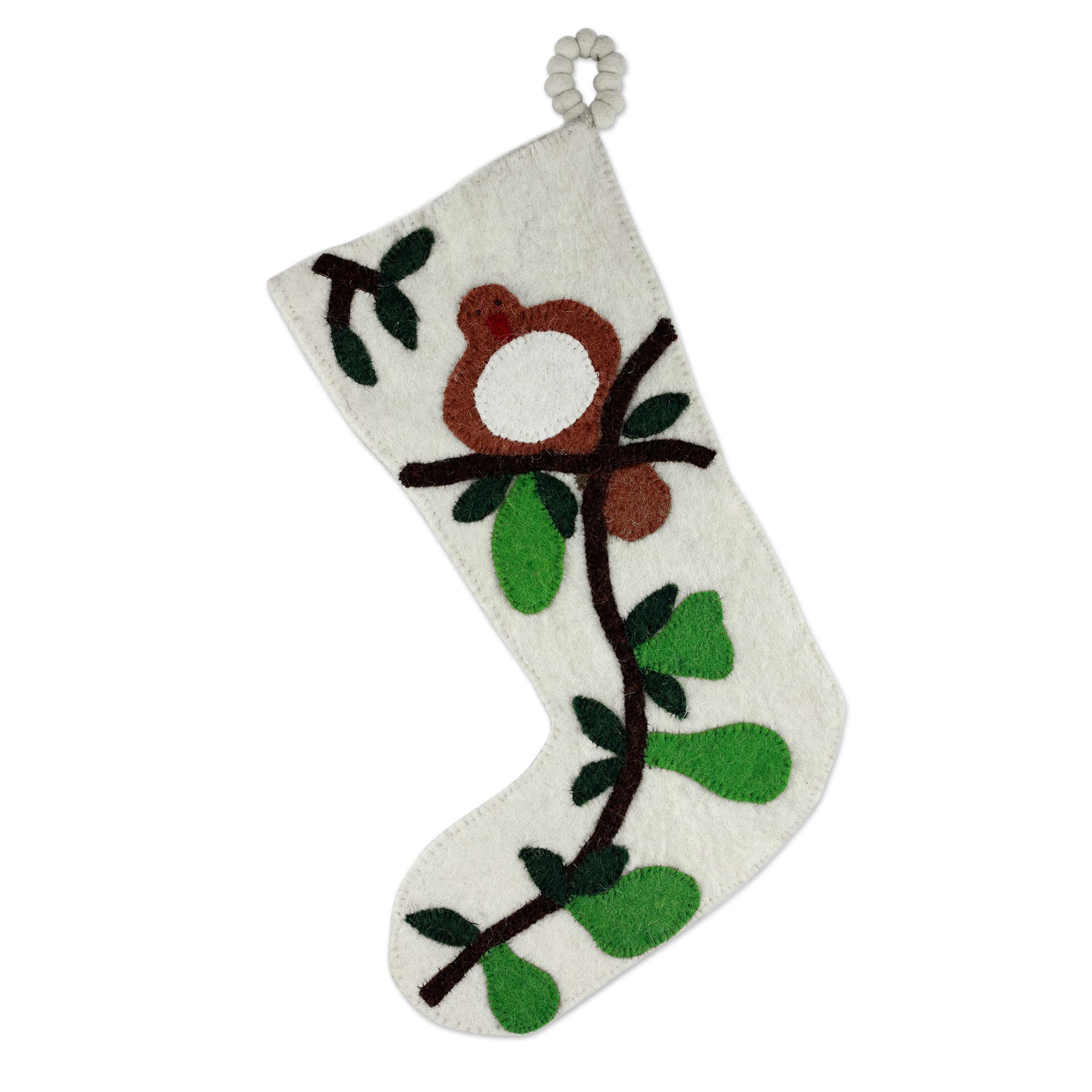 Partridge in a Pear Tree Wool Felt Christmas Stocking technical drawing