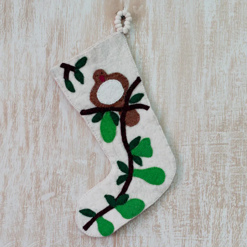 Partridge in a Pear Tree Wool Felt Christmas Stocking